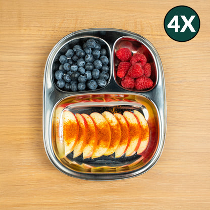 RVS Kinderborden met vakjes Ovaal (Set van 4)