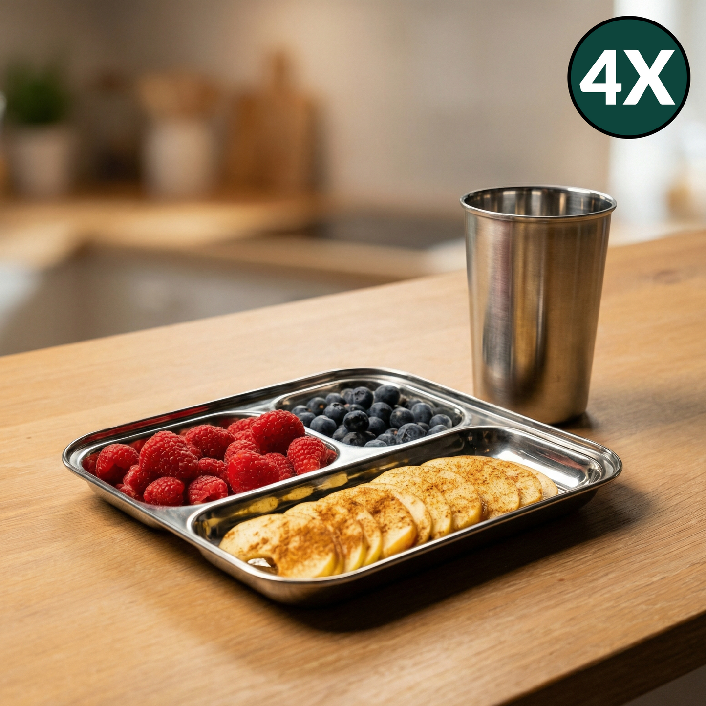 Stainless Steel Children's Plates with Compartments Square