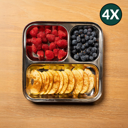 RVS Kinderborden met vakjes Vierkant (Set van 4)